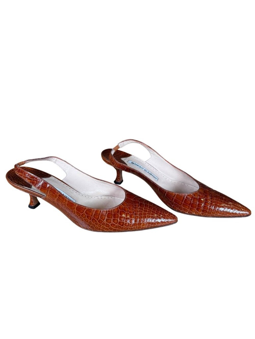 Manolo Blahnik Carolyne Alligator Crocodile Brown Slingback Pumps Size EU 37